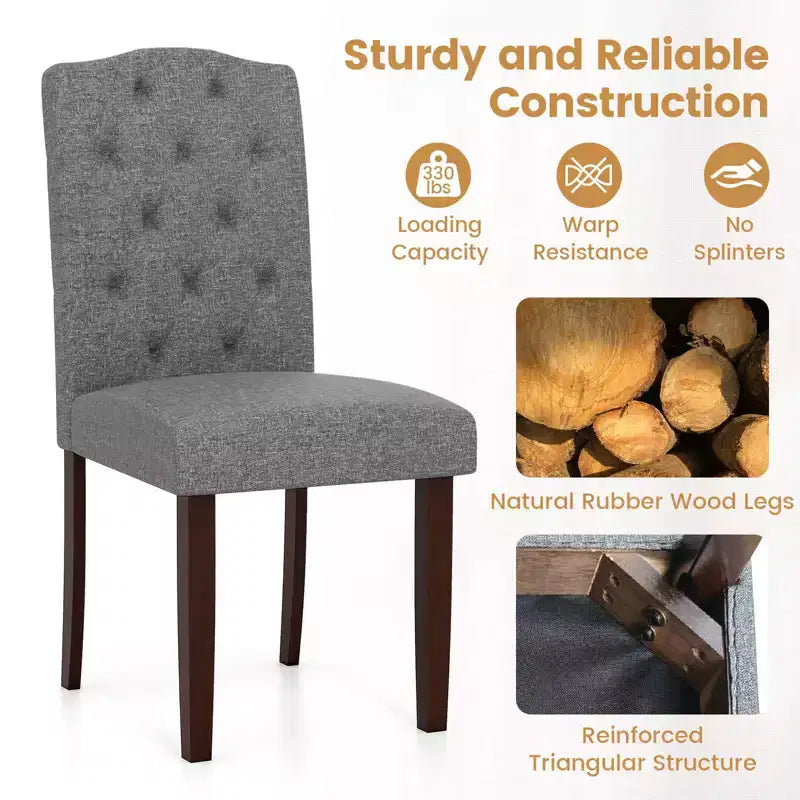 Set di 4 sedie da pranzo in legno Costway con gambe in legno di gomma, sedile imbottito e molle a S, per cucina, beige/grigio