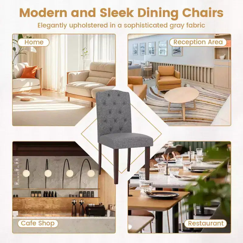 Set di 4 sedie da pranzo in legno Costway con gambe in legno di gomma, sedile imbottito e molle a S, per cucina, beige/grigio