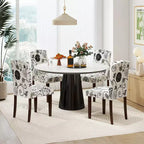 Set di 4 sedie da pranzo in legno Costway con gambe in legno di gomma, sedile imbottito e molle a S, per cucina, beige/grigio