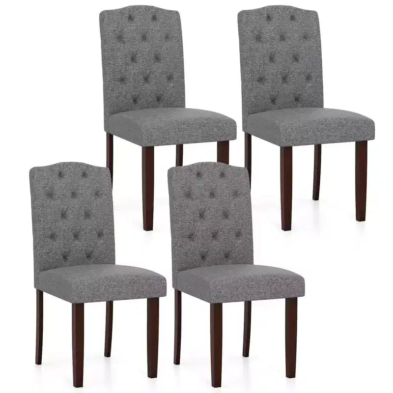 Set di 4 sedie da pranzo in legno Costway con gambe in legno di gomma, sedile imbottito e molle a S, per cucina, beige/grigio