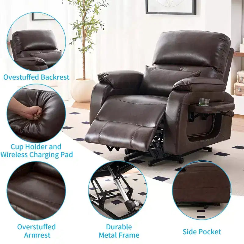Poltrona Reclinabile Elettrica Mjkone Power Lift con Massaggio Vibrante e Riscaldamento, Massaggio a 8 Punti, Reclinazione, Contenitore, Portabicchieri