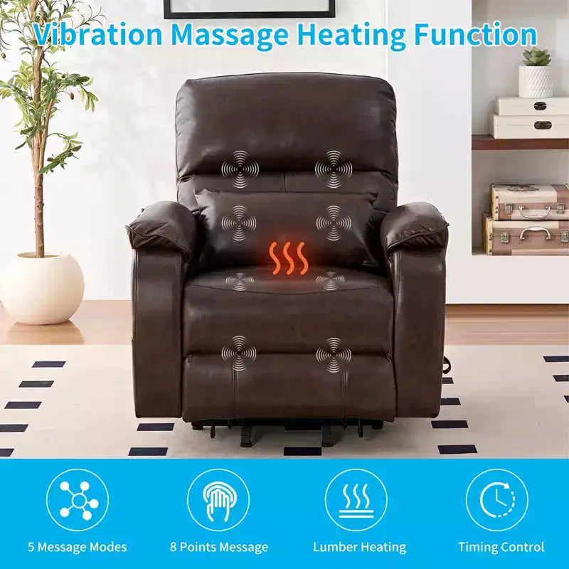 Poltrona Reclinabile Elettrica Mjkone Power Lift con Massaggio Vibrante e Riscaldamento, Massaggio a 8 Punti, Reclinazione, Contenitore, Portabicchieri