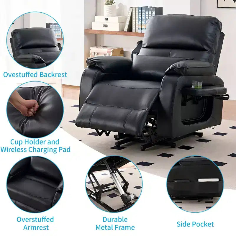 Poltrona Reclinabile Elettrica Mjkone Power Lift con Massaggio Vibrante e Riscaldamento, Massaggio a 8 Punti, Reclinazione, Contenitore, Portabicchieri