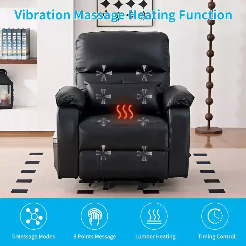 Poltrona Reclinabile Elettrica Mjkone Power Lift con Massaggio Vibrante e Riscaldamento, Massaggio a 8 Punti, Reclinazione, Contenitore, Portabicchieri