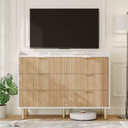 Cassettiera da camera da letto, 47.2 Cassettiera doppia in legno scanalato con maniglie in metallo, design curvo, armadio contenitore ampio, mobile contenitore doppio in legno