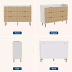 Cassettiera da camera da letto, 47.2 Cassettiera doppia in legno scanalato con maniglie in metallo, design curvo, armadio contenitore ampio, mobile contenitore doppio in legno