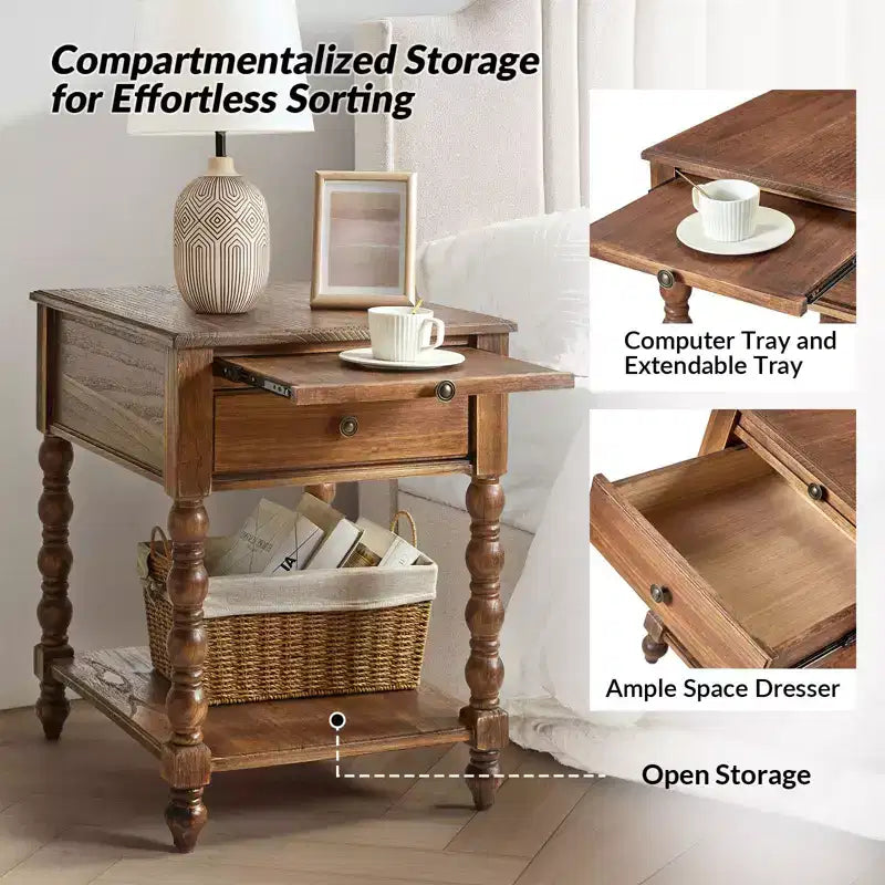 Esther 26 Tavolino Laterale Alto con Prese di Ricarica Integrate|ARTFUL LIVING DESIGNS