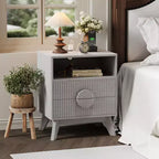 1/2 PCS Modern Nightstand, Recessed Side Table with 2 Drawers and Open Shelves, Wooden Nightstand, Sofa Side Table for Living Room Bedroom Sofa