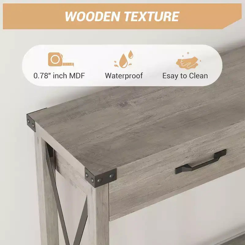 Tavolo Consolle Rustico a 2 Ripiani con Cassetti per Ingresso/Soggiorno, MDF e Gambe in Legno