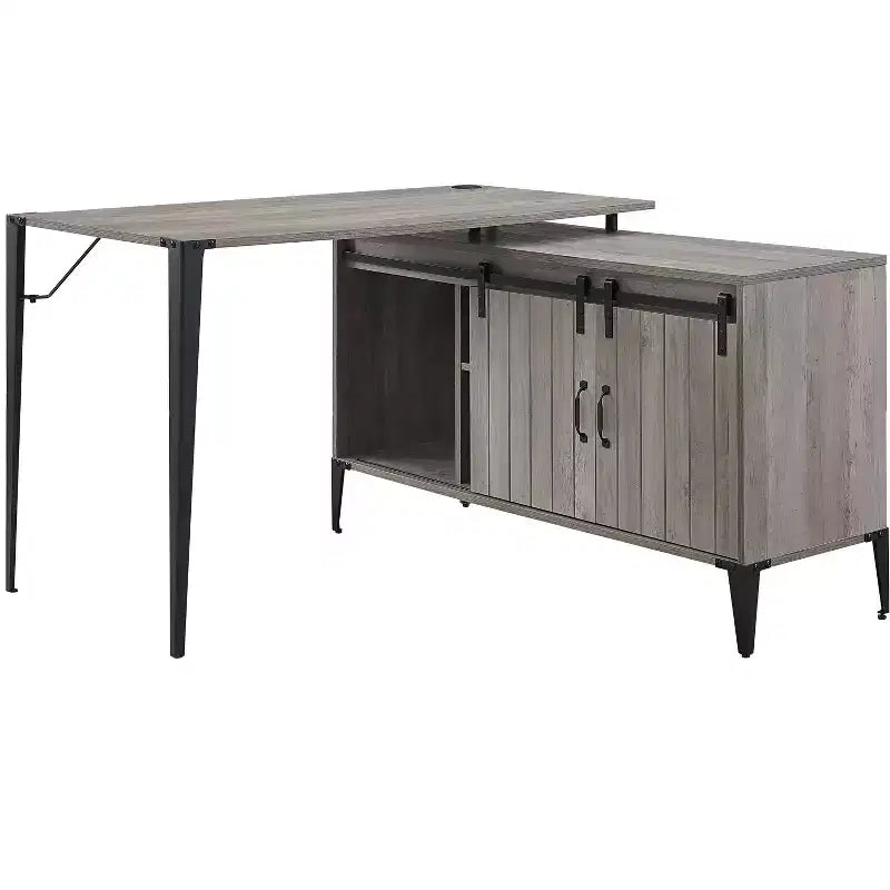 Scrivania a L Okak 48IN in stile rustico con gambe in metallo, scrivania ad angolo con 2 armadietti e 2 mensole, scrivania per computer per soggiorno, studio