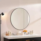 Okak Specchio rotondo moderno da 36 pollici con cornice sottile in alluminio, specchio da parete per bagno, specchio da trucco per bagno, soggiorno, nero