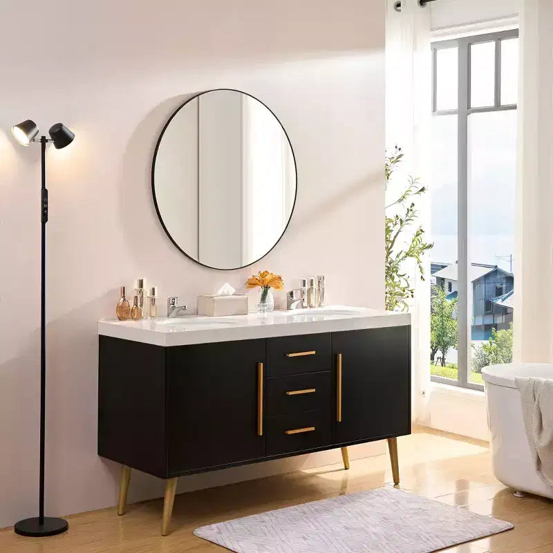 Okak Specchio rotondo moderno da 36 pollici con cornice sottile in alluminio, specchio da parete per bagno, specchio da trucco per bagno, soggiorno, nero