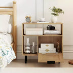 Costway Comodino Bohemien in Rattan, Tavolino con Ripiano Contenitore e Gambe in Metallo