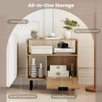 Costway Comodino Bohemien in Rattan, Tavolino con Ripiano Contenitore e Gambe in Metallo