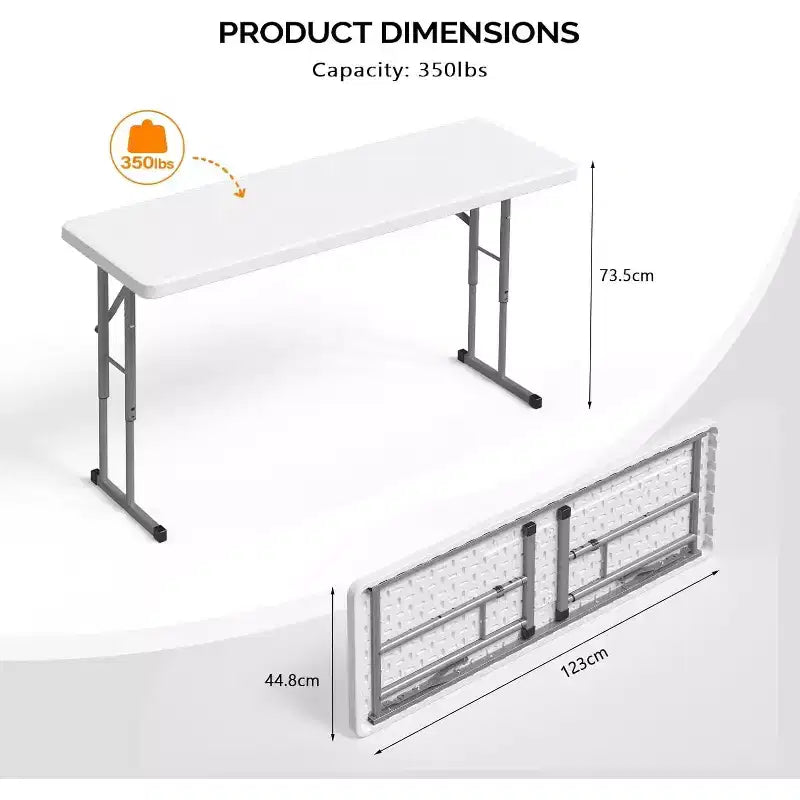 VINGLI Tavolo Pieghevole Stretto da 4 FT, Materiale HDPE di Alta Qualità e Robusto Telaio in Metallo, Perfetto per Feste, Lavoro da Casa, Bianco