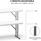 VINGLI Tavolo Pieghevole Stretto da 4 FT, Materiale HDPE di Alta Qualità e Robusto Telaio in Metallo, Perfetto per Feste, Lavoro da Casa, Bianco