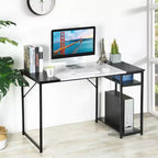 FurnitureR Scrivania per Studio da 120 cm con Ripiani Contenitori, Scrivania per Computer con Struttura in Metallo, Tavolo da Lavoro Salvaspazio per Ufficio Domestico, Nero/Bianco