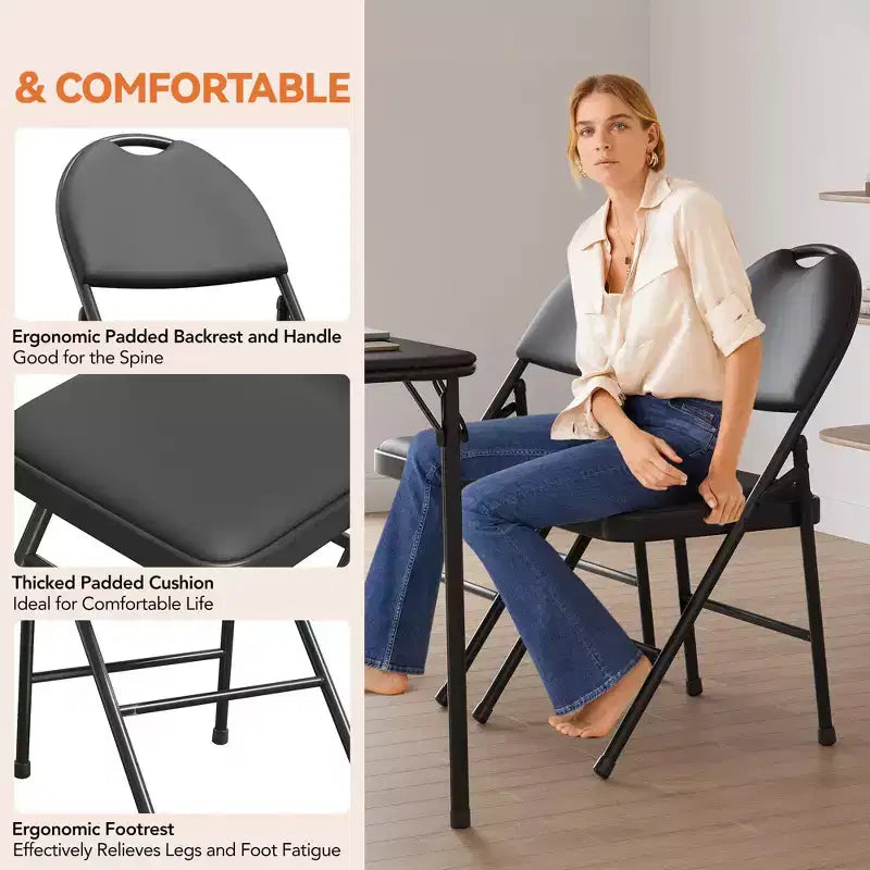 Set di sedie pieghevoli imbottite, sedie da pranzo portatili con gambe in metallo e piedini antiscivolo, sedie commerciali per casa, ufficio, feste