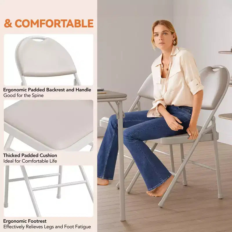 Set di sedie pieghevoli imbottite, sedie da pranzo portatili con gambe in metallo e piedini antiscivolo, sedie commerciali per casa, ufficio, feste
