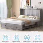 Mjkone Letto a Scomparsa Moderno per Piazza Francese/Matrimoniale con Cassettiera, SENZA MATERASSO, GRIGIO