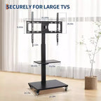 Carrello TV mobile GustoWave, supporto su ruote regolabile in altezza con rotelle bloccabili per TV da 32-75 pollici, base girevole/inclinabile e ripiano aperto