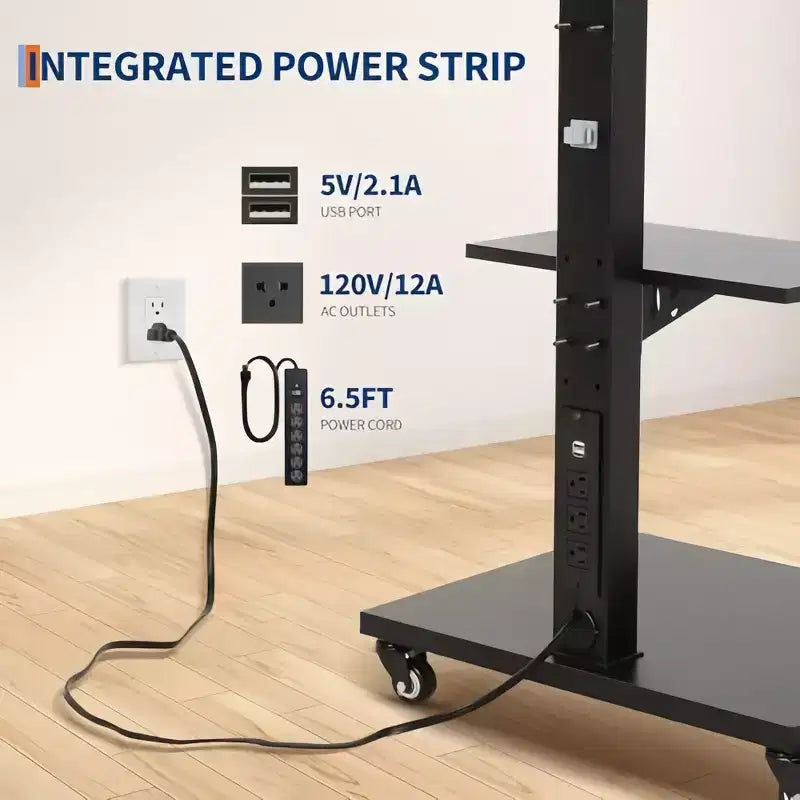 Carrello TV mobile GustoWave, supporto su ruote regolabile in altezza con rotelle bloccabili per TV da 32-75 pollici, base girevole/inclinabile e ripiano aperto