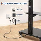 Carrello TV mobile GustoWave, supporto su ruote regolabile in altezza con rotelle bloccabili per TV da 32-75 pollici, base girevole/inclinabile e ripiano aperto