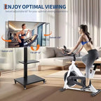 Carrello TV mobile GustoWave, supporto su ruote regolabile in altezza con rotelle bloccabili per TV da 32-75 pollici, base girevole/inclinabile e ripiano aperto
