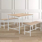 Set tavolo da pranzo FurnitureR 3 pezzi, tavolo da cucina da 110 cm con 2 panche da pranzo per 4 persone, pannello in MDF, tavolo da pranzo per casa, ristorante, faggio bianco