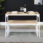 Set tavolo da pranzo FurnitureR 3 pezzi, tavolo da cucina da 110 cm con 2 panche da pranzo per 4 persone, pannello in MDF, tavolo da pranzo per casa, ristorante, faggio bianco