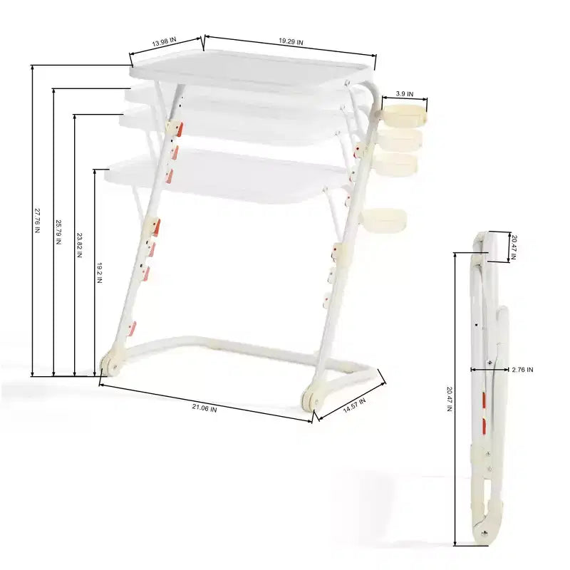 FurnitureR Vassoio TV Pieghevole Regolabile con 4 altezze e 3 angoli di inclinazione, tavolino pieghevole per cena, laptop, snack, con portabicchieri per divano, 2 pezzi, Bianco
