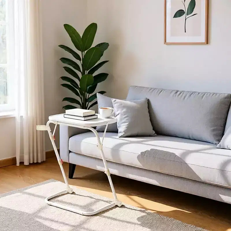 FurnitureR Vassoio TV Pieghevole Regolabile con 4 altezze e 3 angoli di inclinazione, tavolino pieghevole per cena, laptop, snack, con portabicchieri per divano, 2 pezzi, Bianco