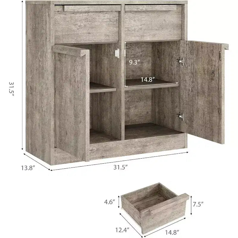 Credenza moderna con 2 cassetti, mobile da cucina da 80 cm, piano spazioso per uso versatile e ampio contenimento