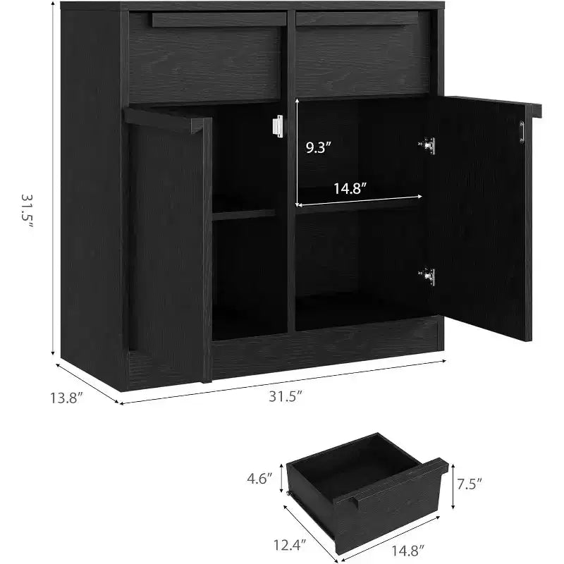 Credenza moderna con 2 cassetti, mobile da cucina da 80 cm, piano spazioso per uso versatile e ampio contenimento