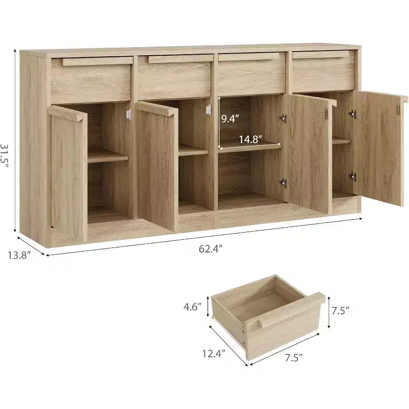 Credenza moderna con 2 cassetti, mobile da cucina da 80 cm, piano spazioso per uso versatile e ampio contenimento