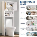 GustoWave Mobiletto da bagno stile rustico con ante in rattan, Organizzatore da bagno indipendente in legno sopra il WC con ripiano regolabile