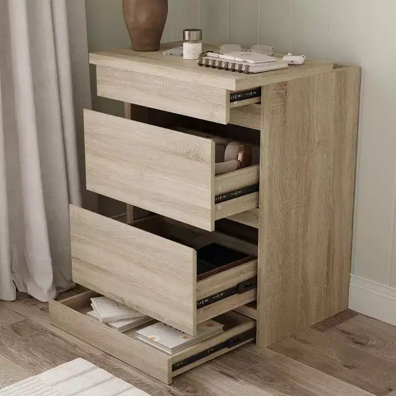 Comodino Famapy Smart Rovere Chiaro con Cassetto Nascosto, Top Ribaltabile - Anta con Serratura NFC e Cassetto Inferiore a Scomparsa, Tavolino Laterale per Camera da Letto e Soggiorno