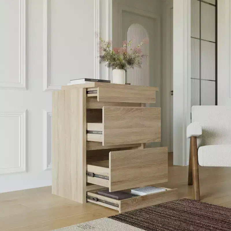 Comodino Famapy Smart Rovere Chiaro con Cassetto Nascosto, Top Ribaltabile - Anta con Serratura NFC e Cassetto Inferiore a Scomparsa, Tavolino Laterale per Camera da Letto e Soggiorno