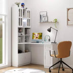 CLIHOME Scrivania angolare a L 2 in 1 per computer, per casa, ufficio o studio, tavolo da studio con cassetti, libreria e mensola superiore, ampio spazio di lavoro