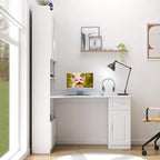 CLIHOME Scrivania angolare a L 2 in 1 per computer, per casa, ufficio o studio, tavolo da studio con cassetti, libreria e mensola superiore, ampio spazio di lavoro