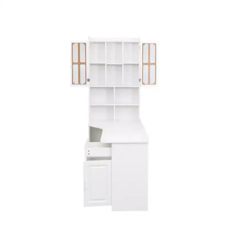 CLIHOME Scrivania angolare a L 2 in 1 per computer, per casa, ufficio o studio, tavolo da studio con cassetti, libreria e mensola superiore, ampio spazio di lavoro