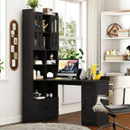 CLIHOME Scrivania angolare a L 2 in 1 per computer, per casa, ufficio o studio, tavolo da studio con cassetti, libreria e mensola superiore, ampio spazio di lavoro