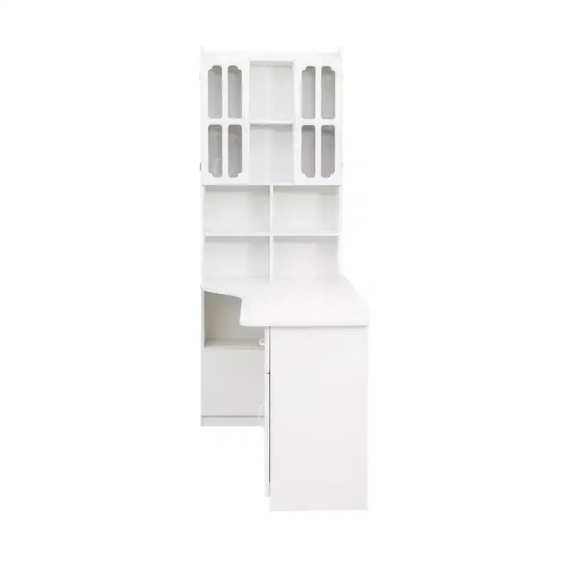 CLIHOME Scrivania angolare a L 2 in 1 per computer, per casa, ufficio o studio, tavolo da studio con cassetti, libreria e mensola superiore, ampio spazio di lavoro