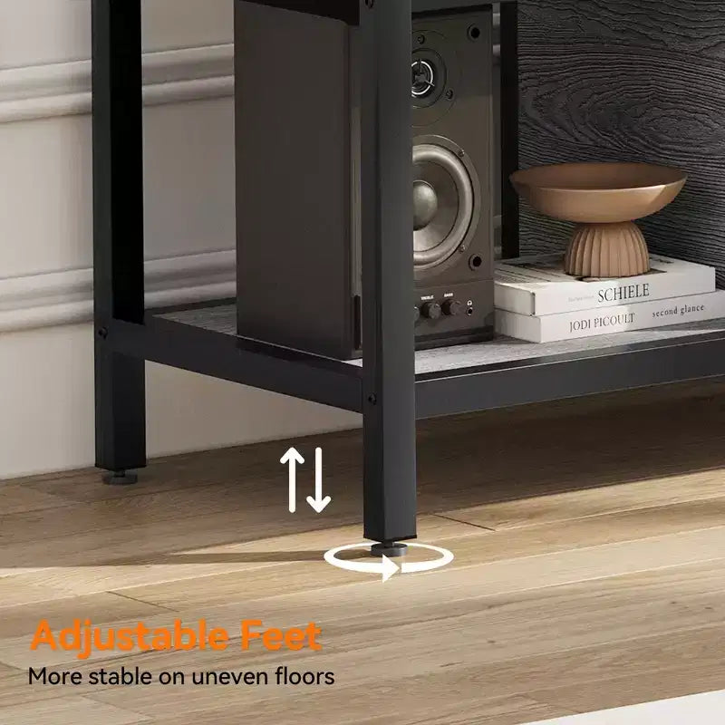 Mobile TV per TV fino a 65 pollici, Tavolino Porta TV Grande con 2 Vani Chiusi e Scomparti Aperti, Mobile Soggiorno in Legno con Piedini