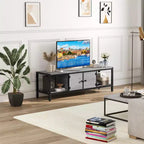 Mobile TV per TV fino a 65 pollici, Tavolino Porta TV Grande con 2 Vani Chiusi e Scomparti Aperti, Mobile Soggiorno in Legno con Piedini