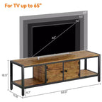 Mobile TV per TV fino a 65 pollici, Tavolino Porta TV Grande con 2 Vani Chiusi e Scomparti Aperti, Mobile Soggiorno in Legno con Piedini
