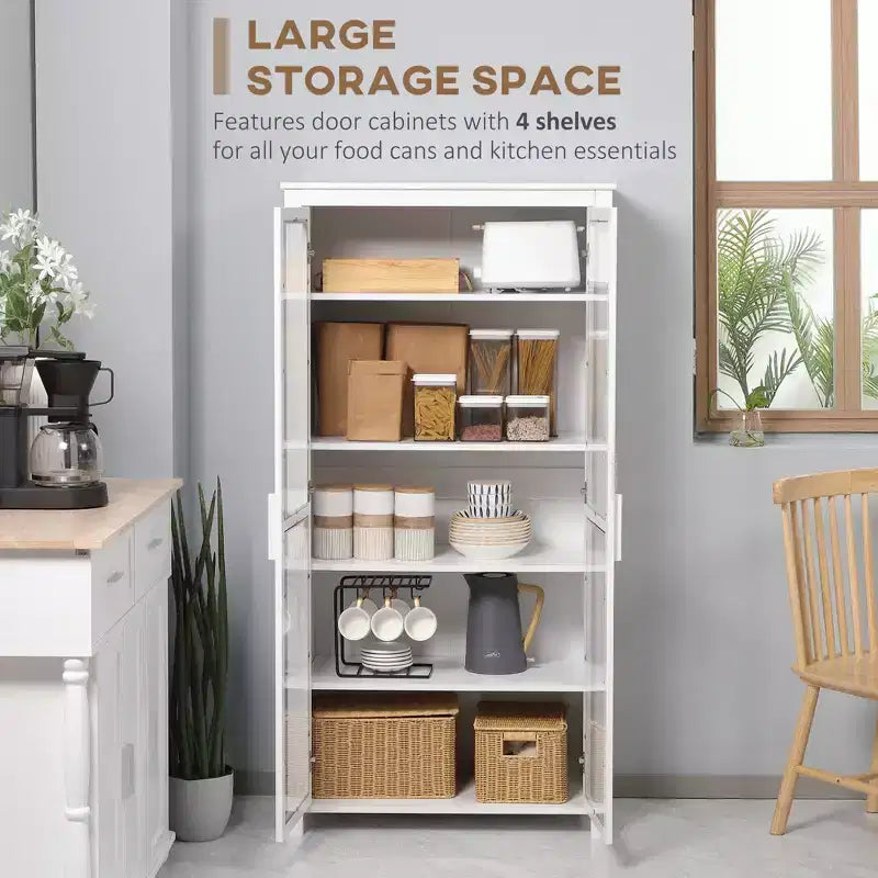 Dispensa da Cucina 63, Mobile Contenitore Indipendente, Vetrina con 2 Ante in Vetro e 2 Ripiani Regolabili per Sala da Pranzo
