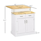 Isola da Cucina con Piano in Legno di Gomma a 2 Livelli, Tavolo a Isola con Ripiani Regolabili e Cassetti