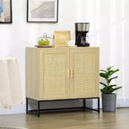 Mobile Credenza con Ante in Rattan, Ripiano Regolabile, Base in Metallo, Armadietto Contenitore per Soggiorno, Camera da Letto