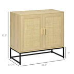 Mobile Credenza con Ante in Rattan, Ripiano Regolabile, Base in Metallo, Armadietto Contenitore per Soggiorno, Camera da Letto